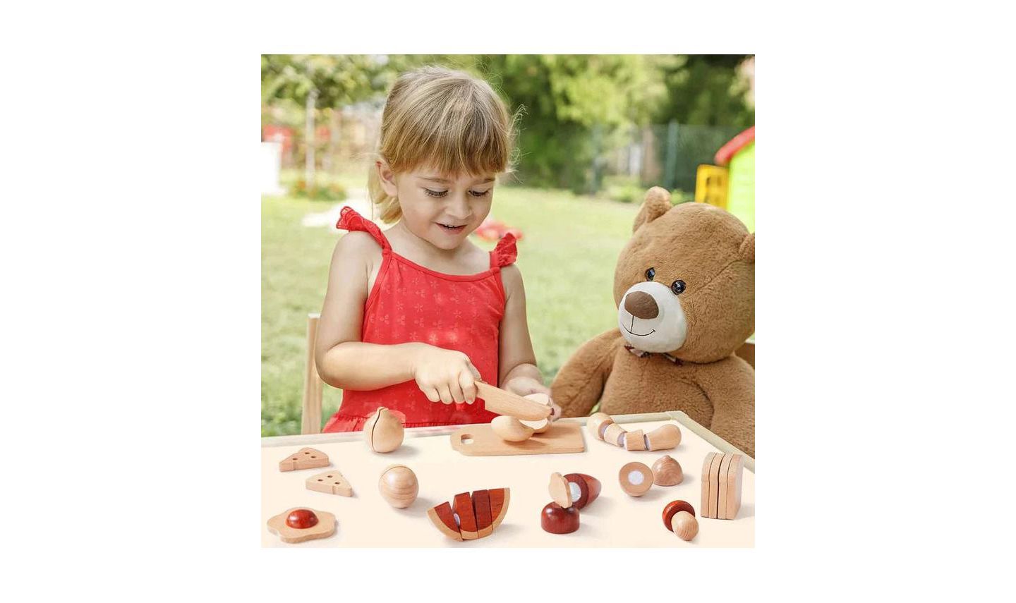 Детские игрушки Tiny Land Cut-and-Play Wooden Play Food Set, 10+ Pieces, Ages 3+ — фото 7