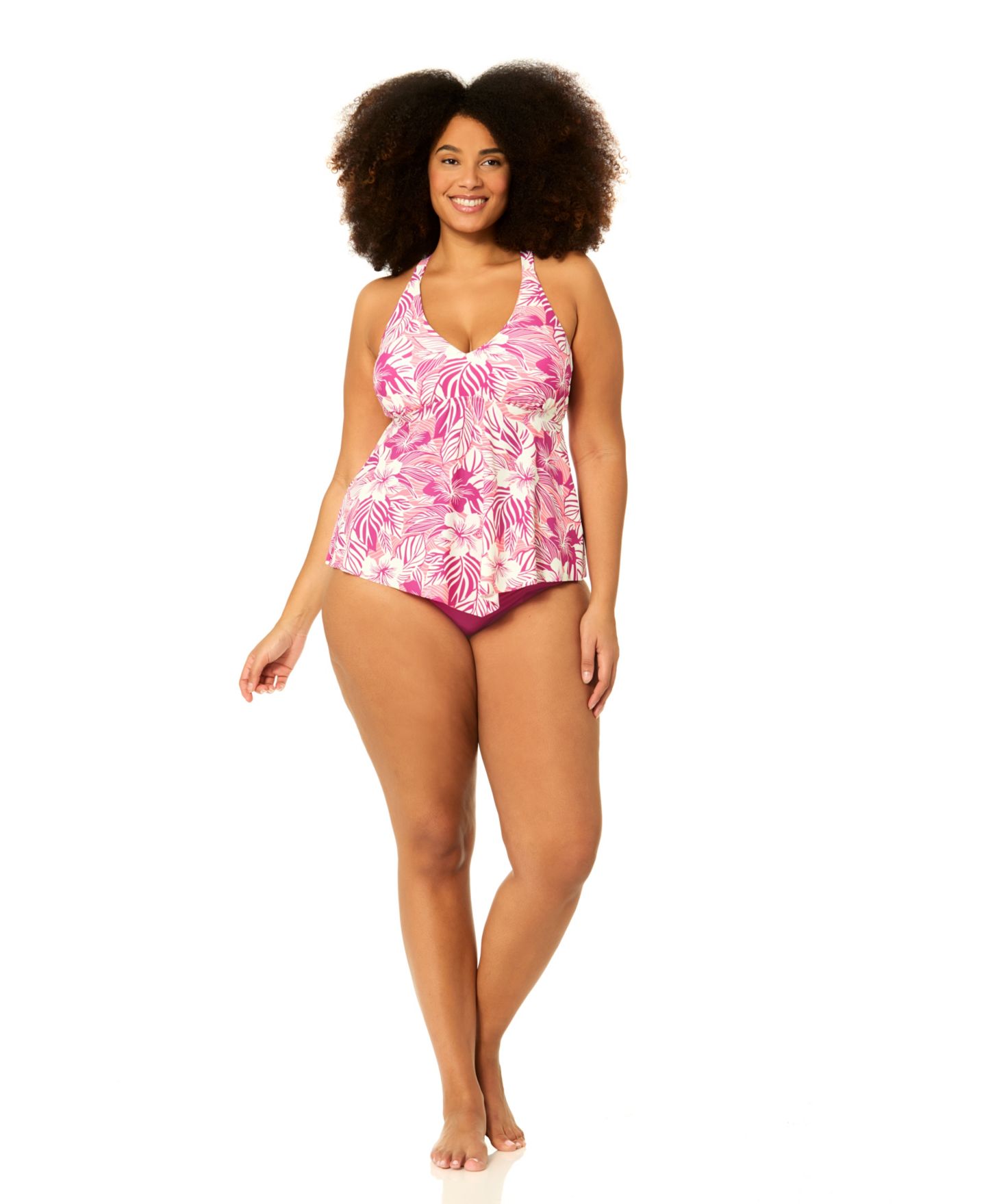 Верх бикини Tankini, на косточках, цветочный принт — Raisins Curve, цвет: Пурпурный — фото 3