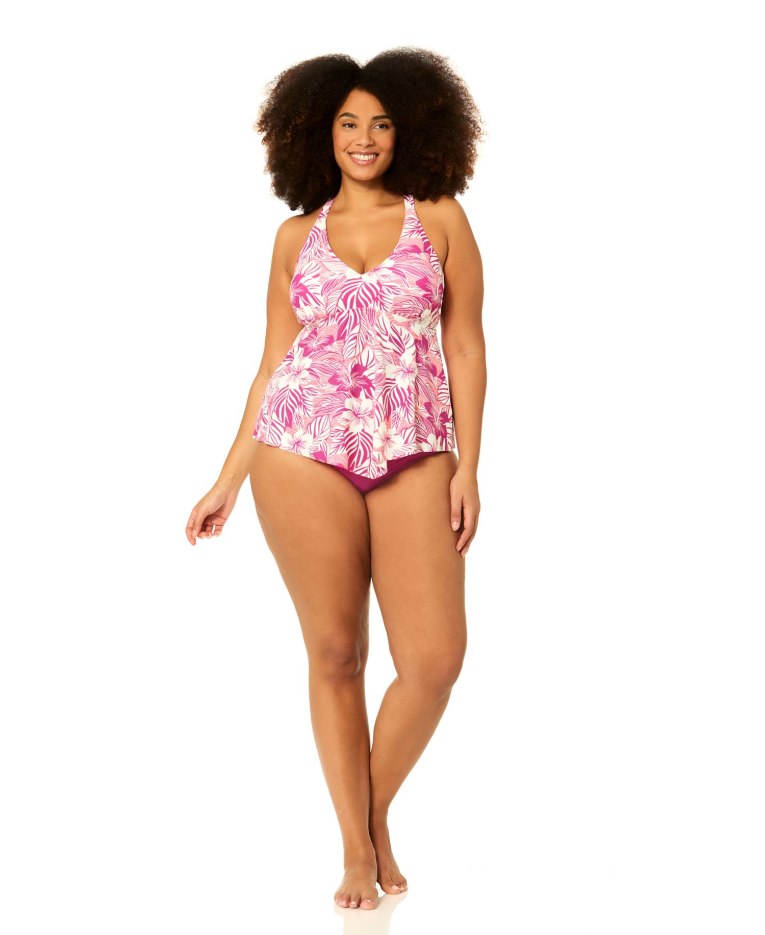 Plus Size Underwire Floral Print Swim Tankini Top and Bottoms