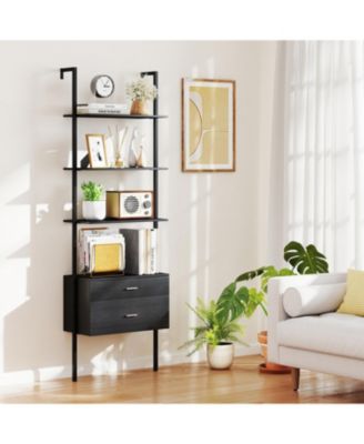6-Tier Ladder Bookcase with 2 Drawers and Metal Frame