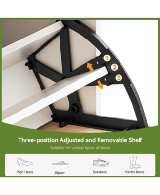 Slim Freestanding Wooden Shoe Cabinet with 2 Flip Drawers and Linen Front Panels