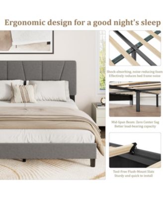 Full Size Linen Upholstered Platform Bed Frame with Adjustable Headboard, Wooden Slats Support, No Box Spring Needed, Easy Assembly