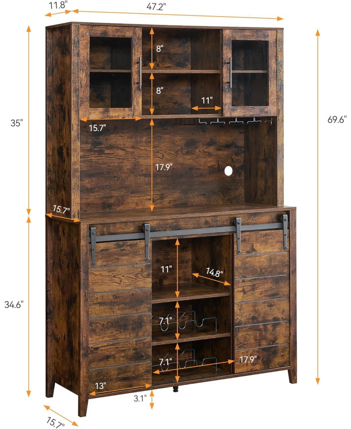 gaomon 70'' Tall Farmhouse Coffee Bar Cabinet, Kitchen Hutch Storage with Sliding Barn Door