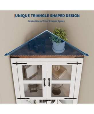 67inch Tall Corner Storage Cabinet with Lights Farmhouse Corner Hutch Display Cabinet with Glass Doors