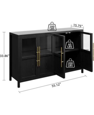 55 Inch Sideboard Buffet Cabinet with Four Glass Doors Large Modern Farmhouse Storage for Kitchen Dining and Living Room