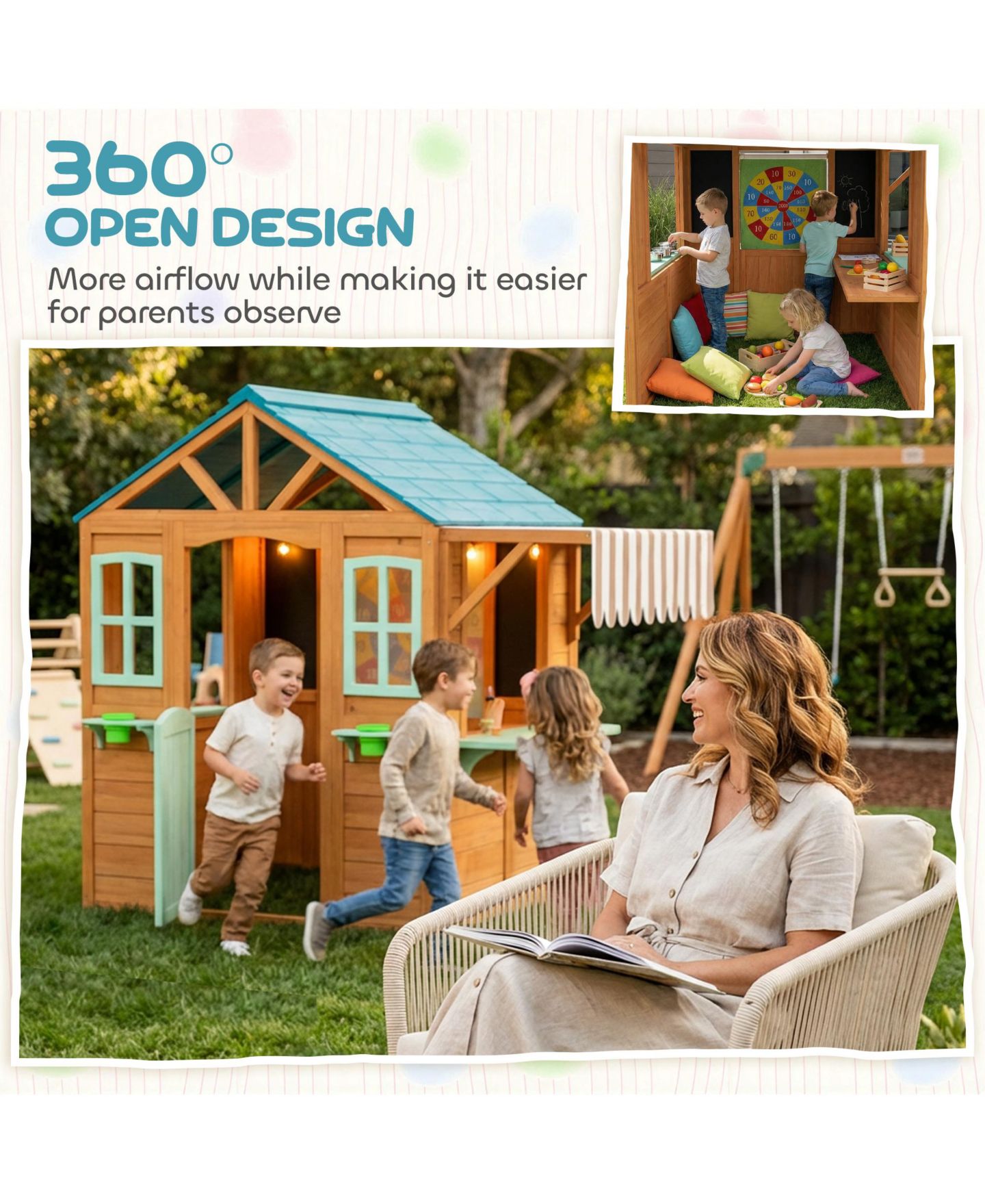 Детская игрушка Qaba Outdoor Playhouse, Kids Playhouse for Kids 3-6 Years Imaginative Play, цвет: Разноцветный — фото 6
