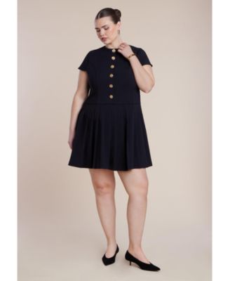 Women's Button Detail Pleated Mini Dress