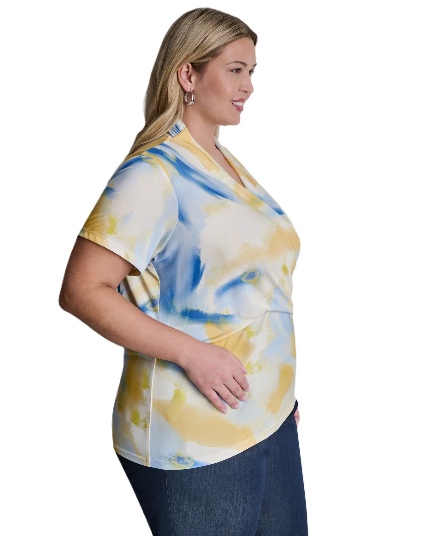 Plus Size V-Neck Short-Sleeve Wrap Top