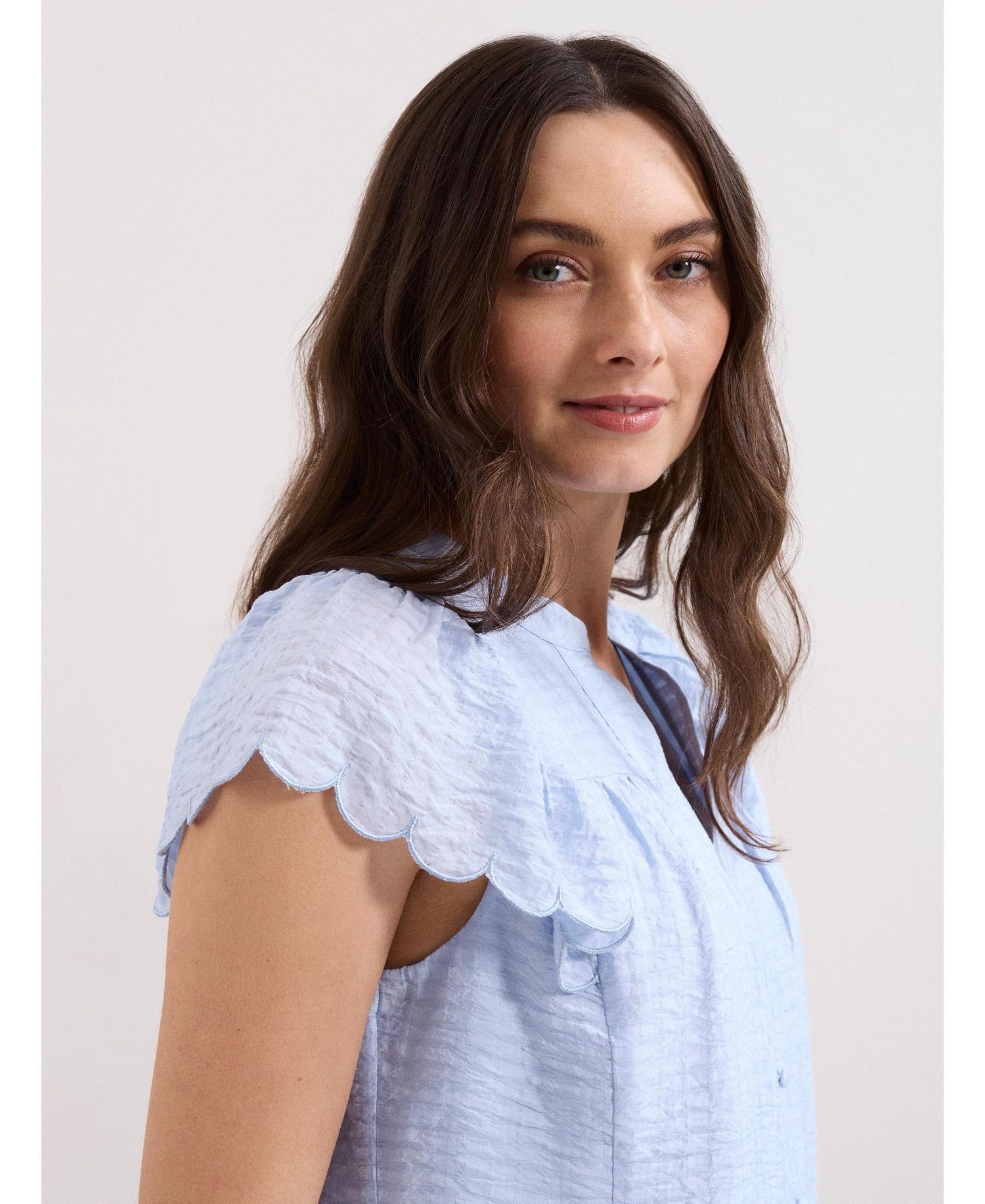 Women's Aleasha Scallop Sleeve V-Neck Blouse