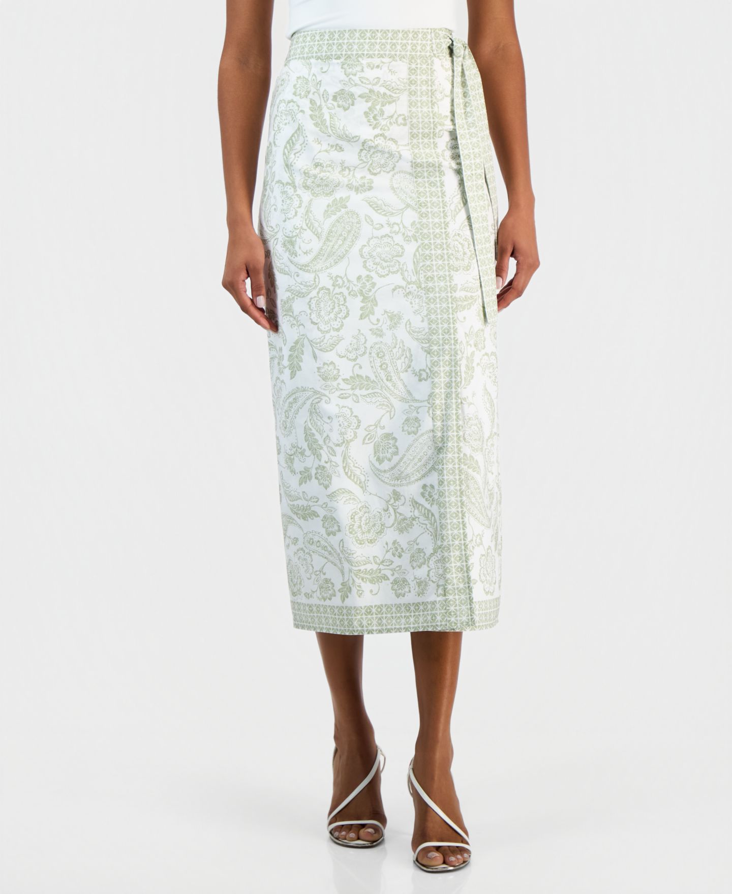 Женская юбка Vince Camuto Paisley-Print Faux-Wrap Midi, цвет: Шалфейный — фото 2
