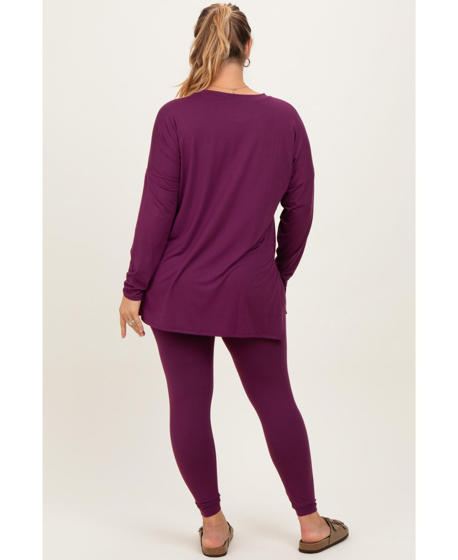 Plus Size Brown Brushed Knit Oversized Top and Legging Set