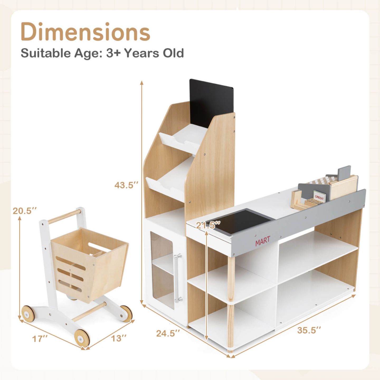 Детский игровой набор Costway Supermarket Interactive 8-Piece Shopping Playset, Ages 3+, цвет: Натуральный — фото 4