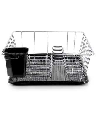 16 Inch Chrome Plated and Plastic Counter Top Drying Dish Rack in Black