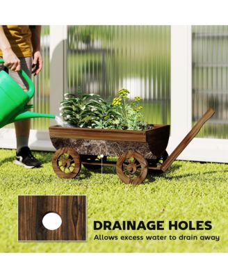 Wooden Wagon Planter Box, Mobile Garden Planter with 4 Wheels