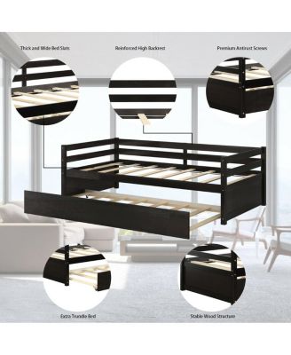 Wooden Slat Trundle Platform Bed