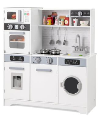 Pretend Play Kitchen Wooden Toy Set Kitchen Accessory Playset with Real Lights Sounds