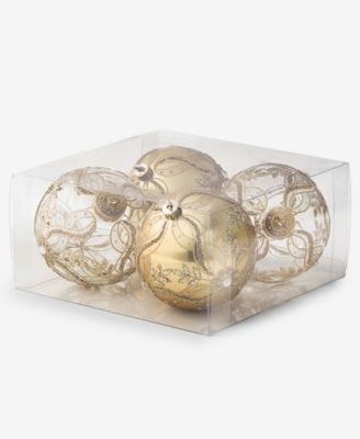 Opulence Shatterproof Gold-Tone Decorated Ball Ornaments, Set of 4