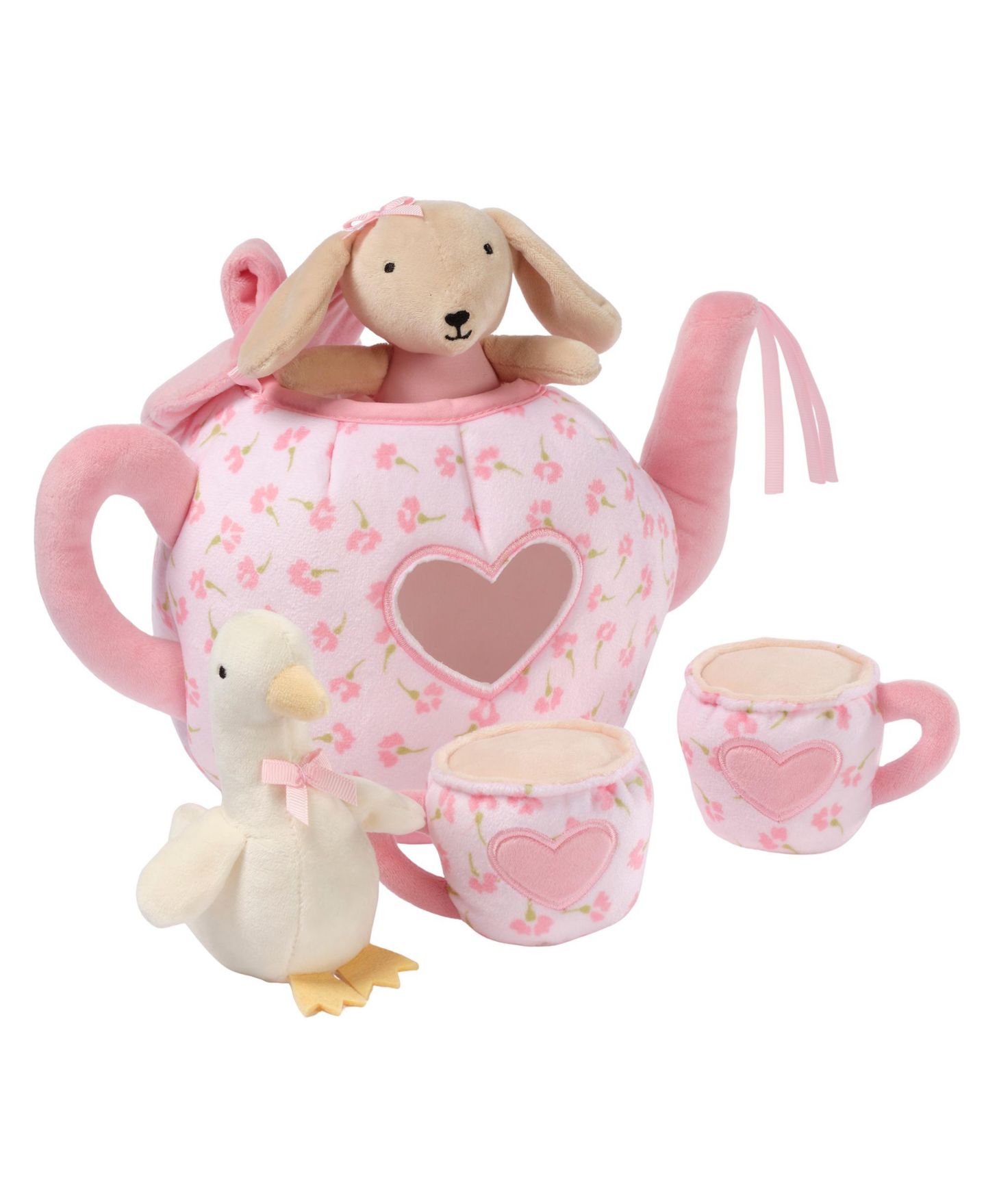 Детские мягкие игрушки Lambs & Ivy Tea Party Interactive Plush Playset Toy w/ Cups, Pot, Goose and Bunny, цвет: Розовый — фото 3