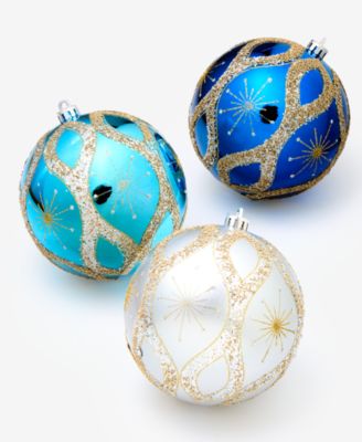 Opulence Shatterproof Blue & White Ball Ornaments,  Set of 3