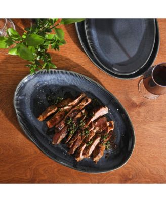 Sandy Pines  3 Piece Oval Platter Set, 15.7”, 13.75” & 12” Stoneware Serving Platters, Reactive Glaze, Microwave & Dishwasher Safe