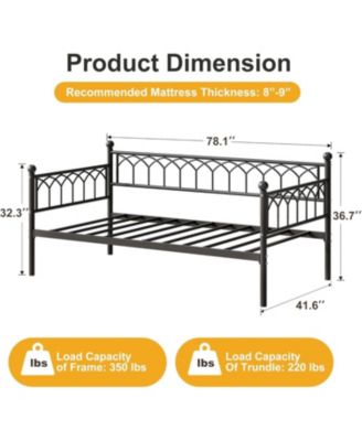 Twin Metal Daybed Sofa Bed Frame with Steel Slat Support, Heavy-Duty, Space-Saving Design for Living Room or Apartment