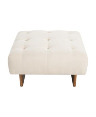 Square Upholstered Tufted Linen Fabric Ottoman, Solid Wood Legs
