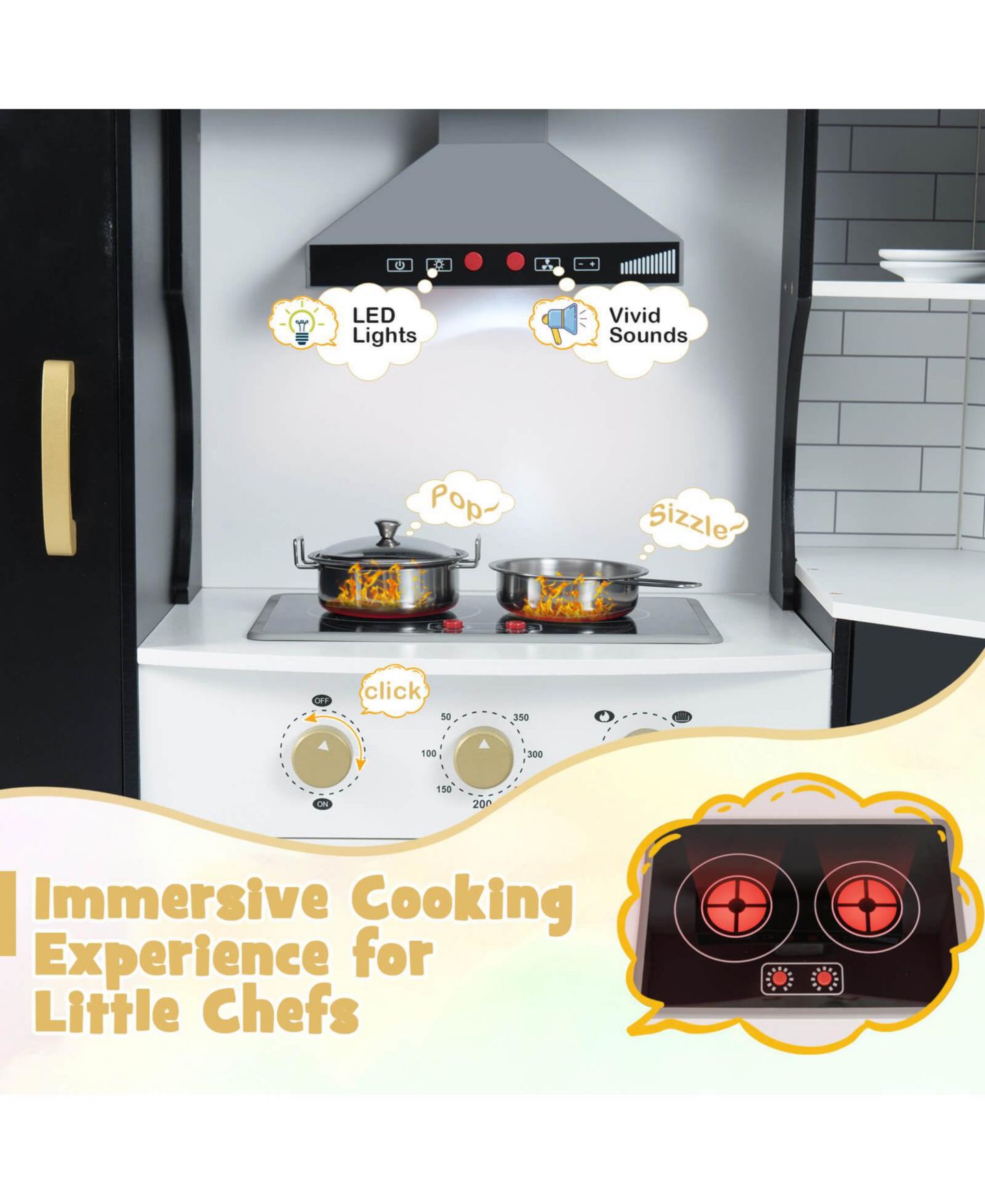 Детские игрушки Costway Corner Play Kitchen with Working Ice Maker, 13-Piece Set, Ages 3+, цвет: Чёрный — фото 8