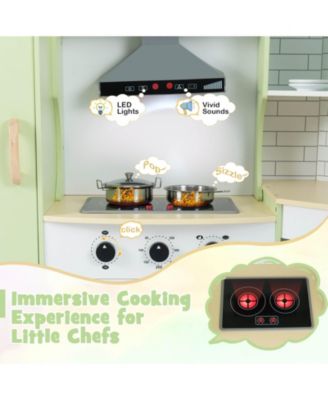 Corner Play Kitchen Toddler Kitchen Playset with Range Hood, Ice Maker, Microwave