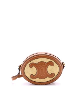 Triomphe Oval Crossbody Bag Straw and Leather