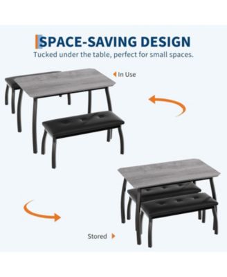 3-Piece Wooden Dining Table Set with 2 Upholstered Benches