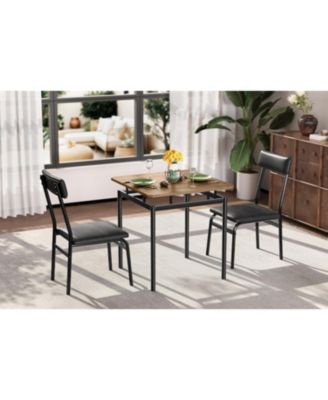 3-Piece Metal Frame Dining Table Set with 2 PU Upholstered Chairs