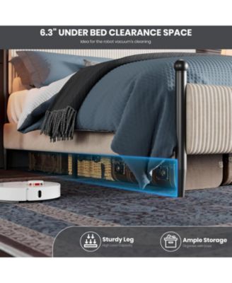 King Upholstered Bed Frame with Velvet Headboard, Corduroy Platform, Wood Slats.