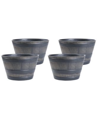 Rustic Wood- Look Plastic Half Barrel Flower Pot Bucket Planter, Pack of 4