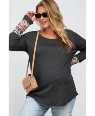 Plus Size Charcoal Colorblock Sleeve Top