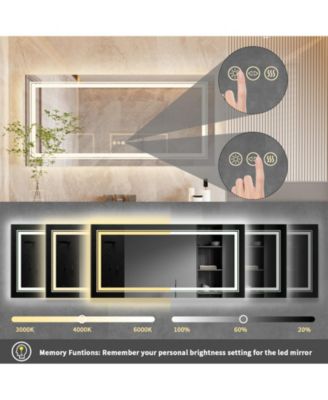 72x35.4 inch Large Size Lighted Smart Bathroom Mirror 3 LightsColors Front and Backlit Anti-fog Memory