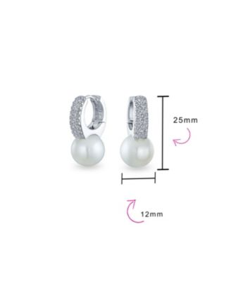 Pearl/Cubic Zirconia Mini Hoop Huggie Drop Earrings