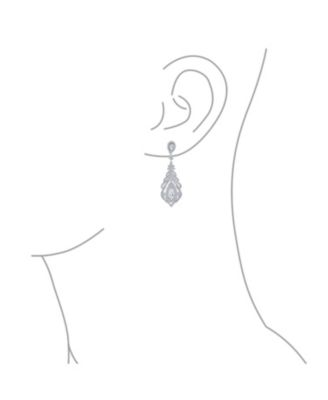 Art Deco Style Cubic Zirconia Leaf Teardrop Statement CZ Chandelier Clip On Earrings