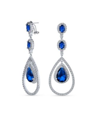 Cocktail Cubic Zirconia Double Halo Large Teardrop CZ Statement Chandelier Earrings