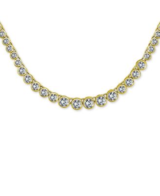 Cocktail Cubic Zirconia Bezel Set CZ Graduated Tennis Necklace Collar Silver Gold Plated