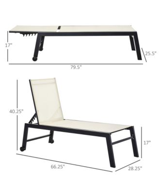Outdoor Lounge Chair, Patio Lounger with 5-Position Reclining Backrest and 2 Wheels