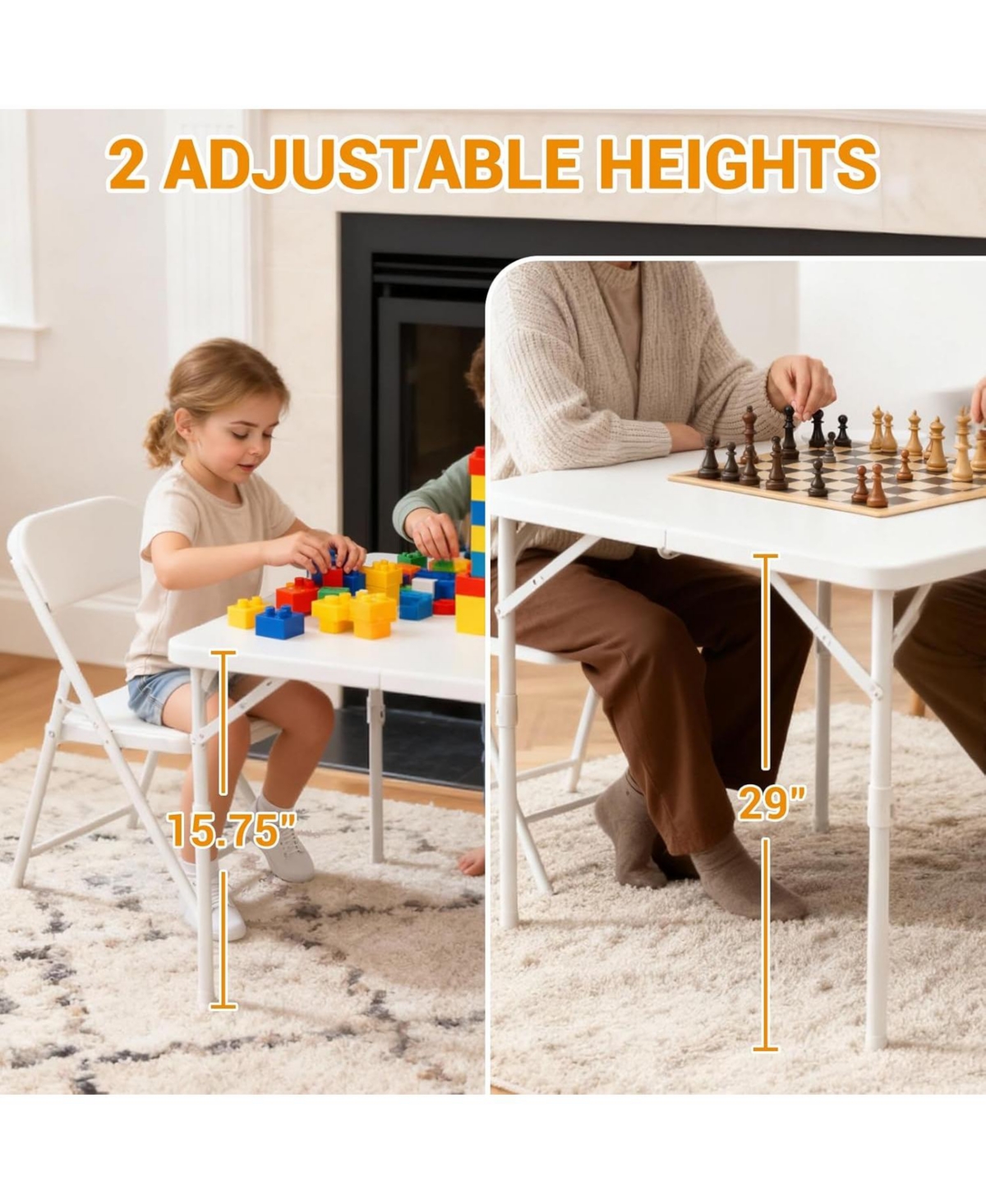 gaomon 34" Square Fold-in-Half Card Table, Portable Dining Table with Handle & Safety Lock, Indoor Outdoor Use