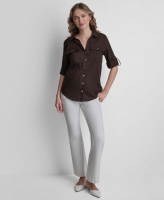 Women's Brown Button Up Shirts | Macy's