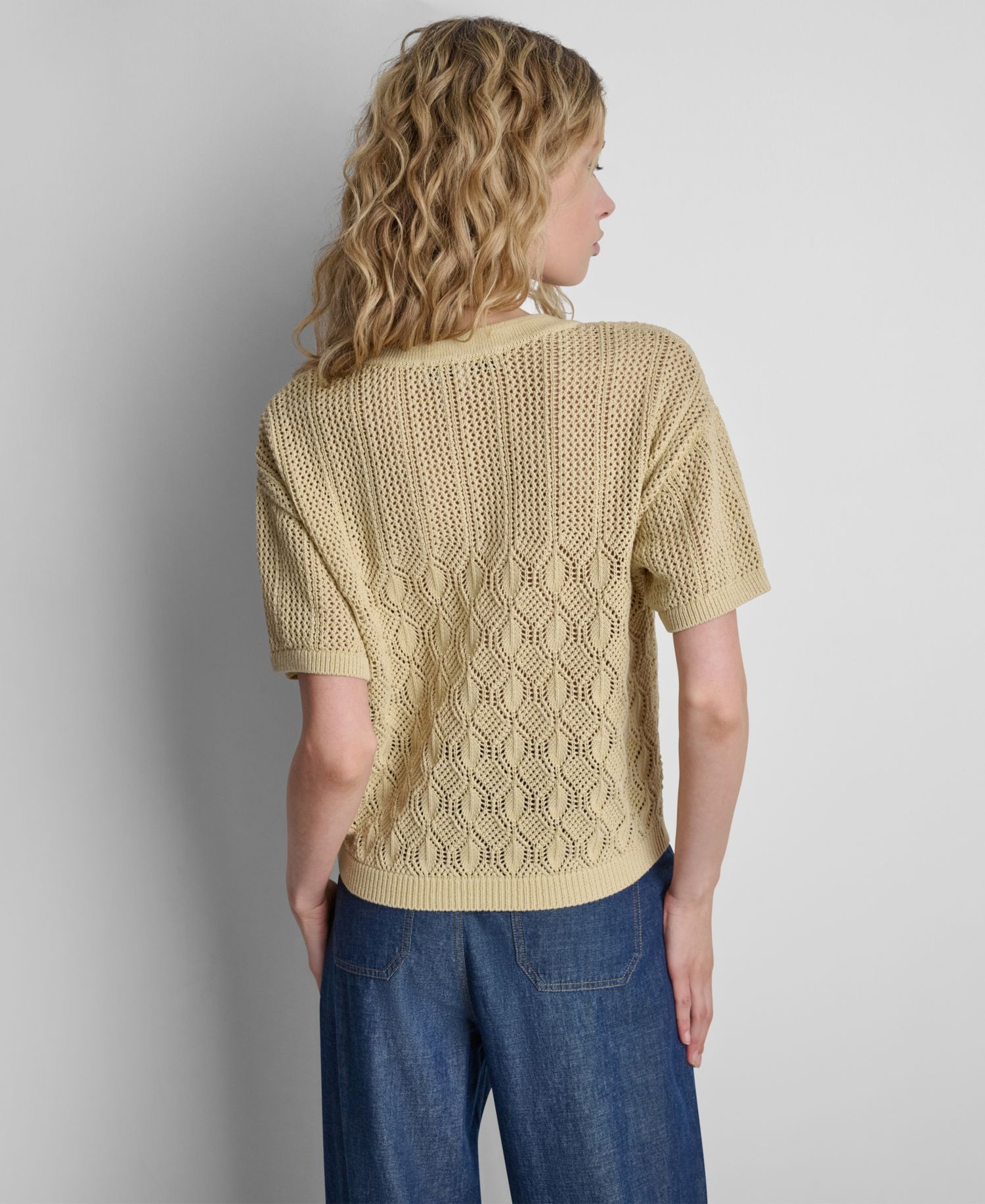Women's Textured Pointelle Lace Front Top