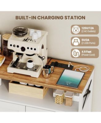 47.2 in Buffet Cabinet with Storage, Modern Farmhouse Sideboard Storage Cabinet with Power Outlet