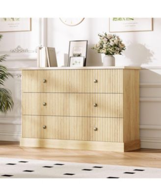 6 Drawer Dresser for Bedroom, Horizontal Chest of Drawers, Fluted Panel Wood Dresser, Small Space Bedroom Dresser for Clothing