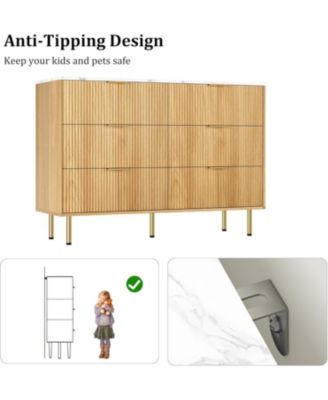 47" Wide 6-Drawer Fluted Dresser, Modern Wooden Double Chest