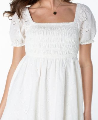 Juniors' Cotton Eyelet Babydoll Dress
