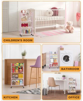 4 Tier Rolling Cart with 360degree(s)Wheels, Snack Cart, Removable Wire Baskets