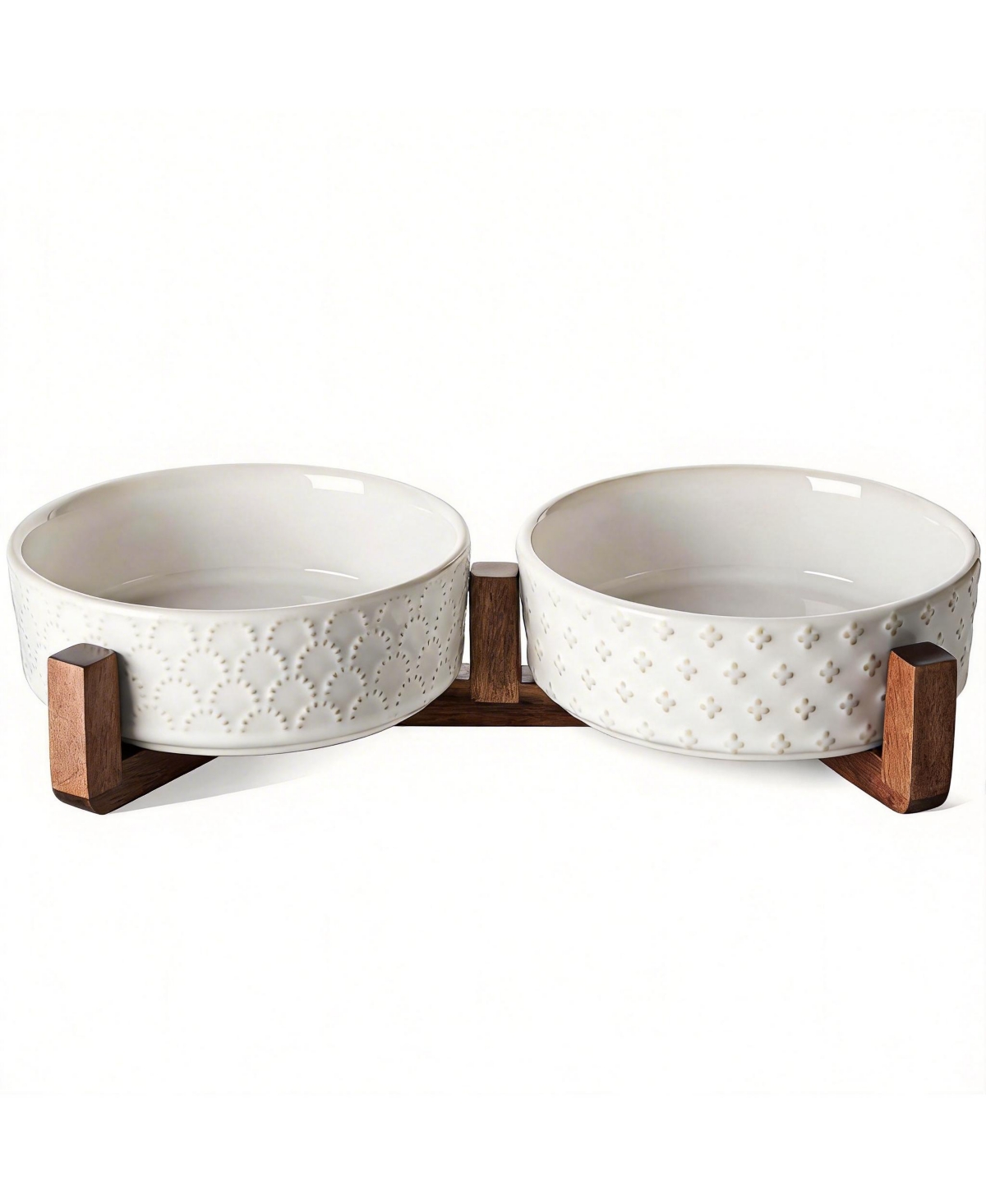 Aronkl Ceramic Dog Bowl Set with Wood Stand Dual Food Water Weighted Non-Slip Base