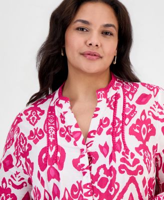 Plus Size Printed Button-Down Swim Cover-Up Dress